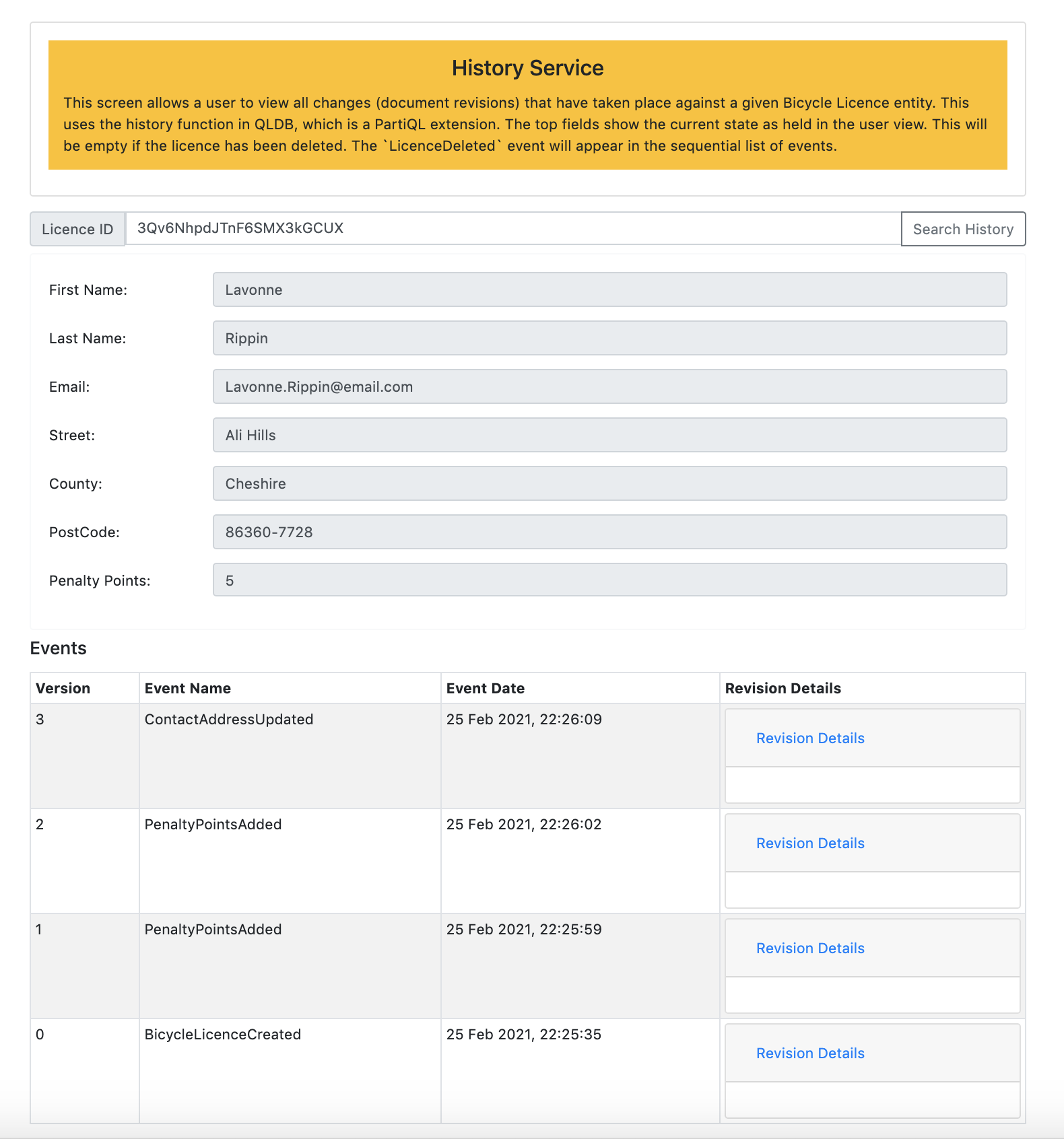 QLDB Demo History