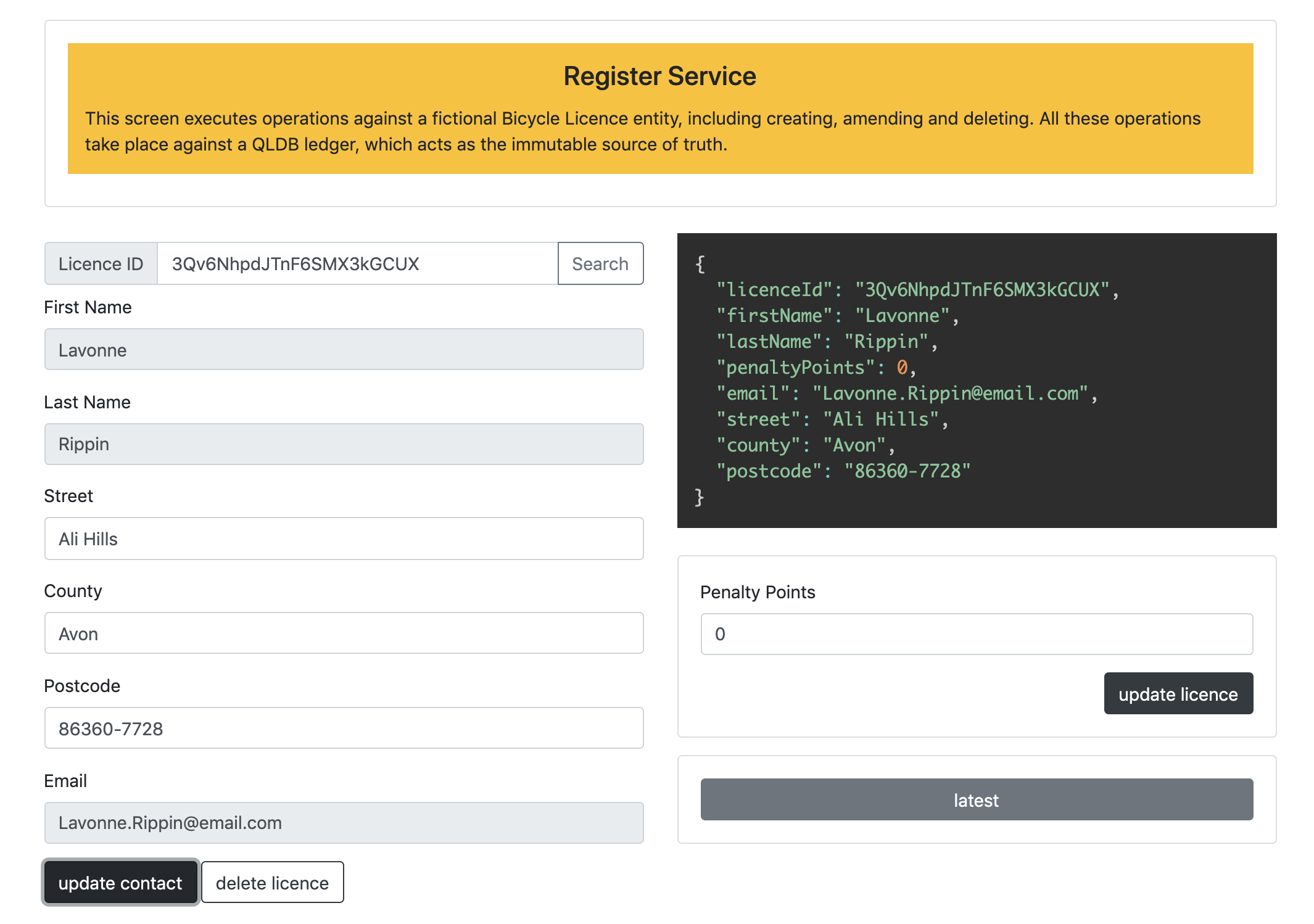 QLDB Demo Register